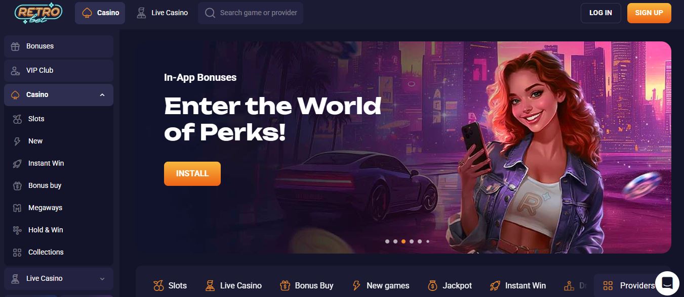 Visit RetroBet Casino homepage and explore all games and promotions available